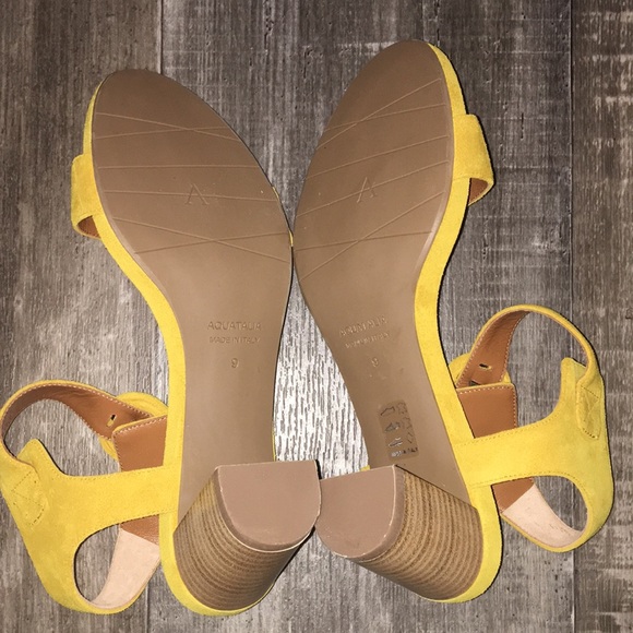 Aquatalia Yellow Suede Leather Heeled Ankle Sandals with Buckle - Picture 8 of 9